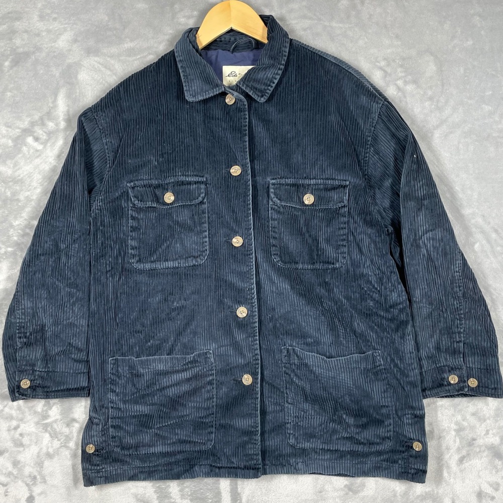 Eddie Bauer Navy Blue Corduroy Chore Jacket Womens Medium Vintage Barn Coat